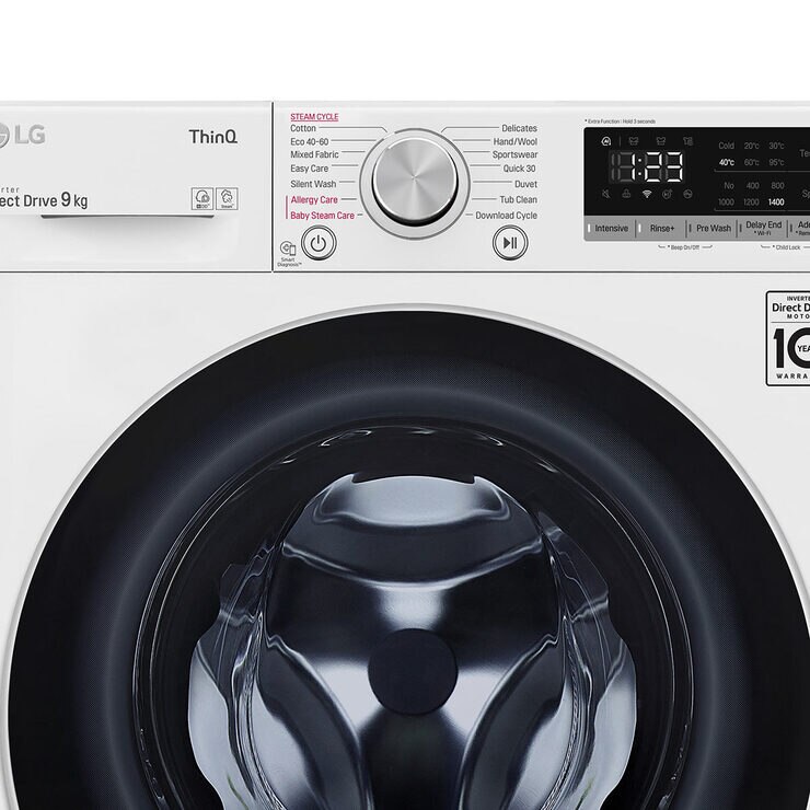 LG F4V509WSE, 9kg, 1400rpm Washing Machine with Wifi Control, D Rating