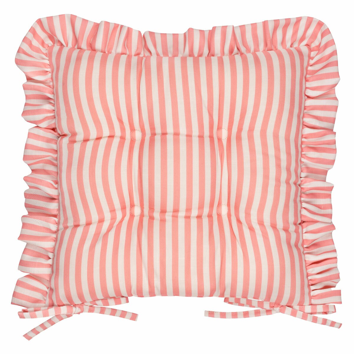 Wylder Millie Ruffle Pink Striped Indoor Outdoor Seat Pad 2 Pack, 40 x 40 cm