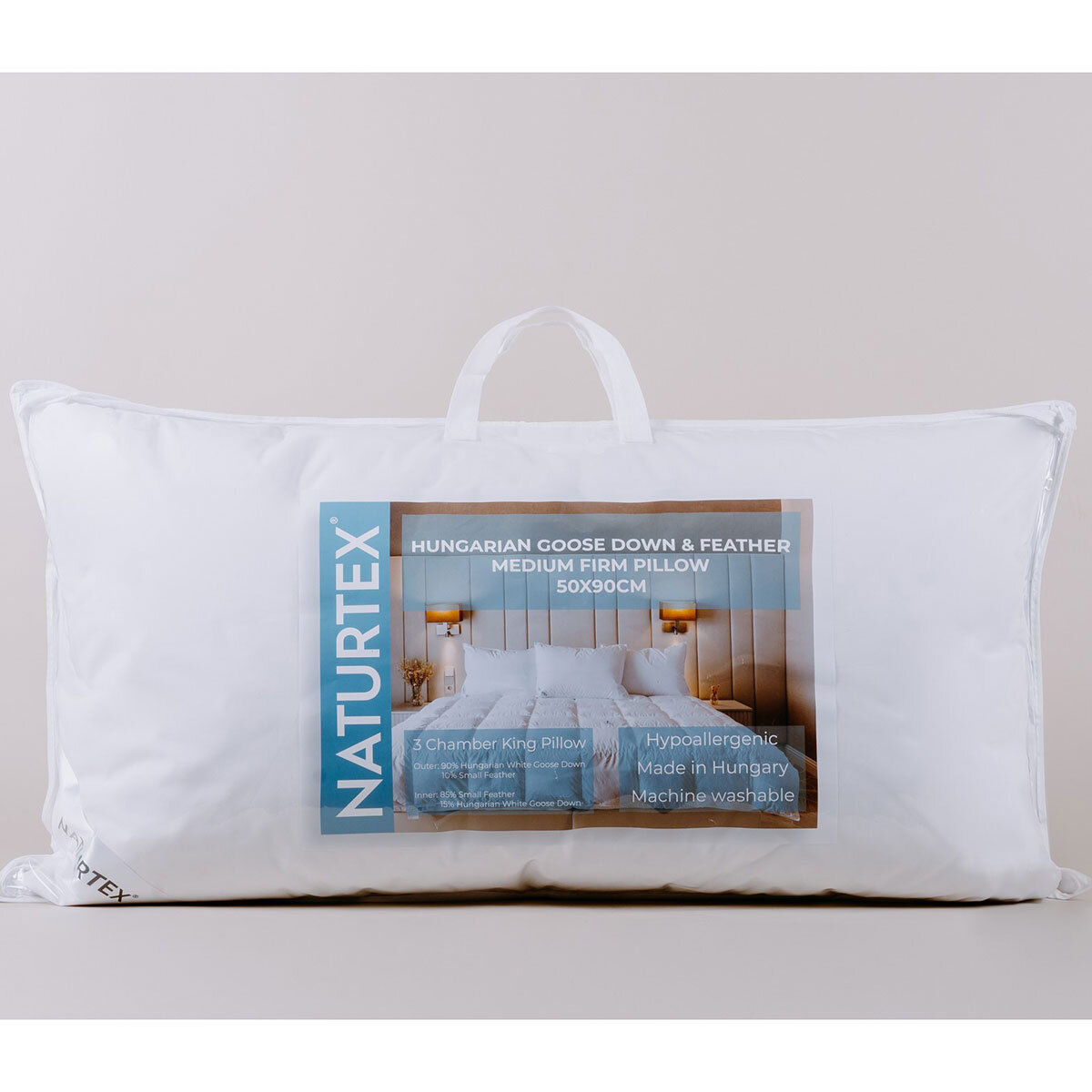 Naturtex Hungarian Goose Down 3-Chamber Pillow, King Size 50 x 90 cm