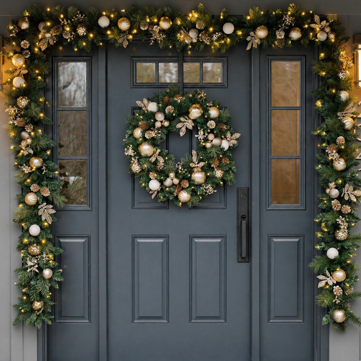 30 inch (76cm) Pre-Lit Decorated Wreath with 50 LED Lights in Metallic 30 inch (76cm) Pre-Lit Decorated Wreath with 50 LED Lights in Metallic
