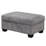 Angled image of storage ottoman on white background with lid closed