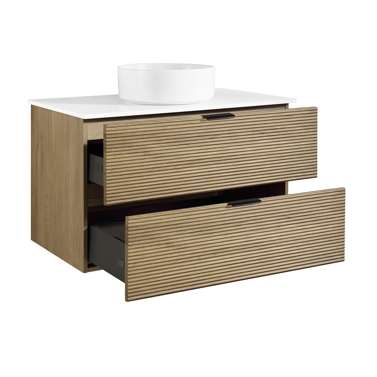 Tilted image with drawers open of Ove Archie 910mm in Walnut