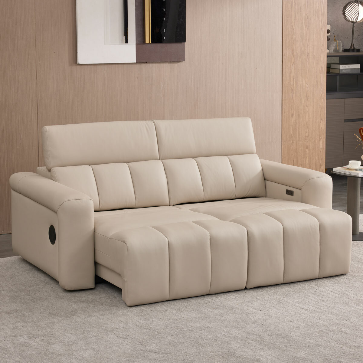 Dallas Cream Leather Power Sliding 3 Seater Sofa