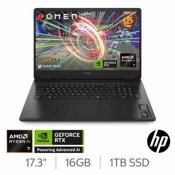 HP OMEN, AMD Ryzen AI 7, 16GB RAM, 1TB SSD, NVIDIA GeForce RTX 5060, 17.3 inch Gaming Laptop, 17-db1000na HP OMEN, AMD Ryzen AI 7, 16GB RAM, 1TB SSD, NVIDIA GeForce RTX 5060, 17.3 inch Gaming Laptop, 17-db1000na