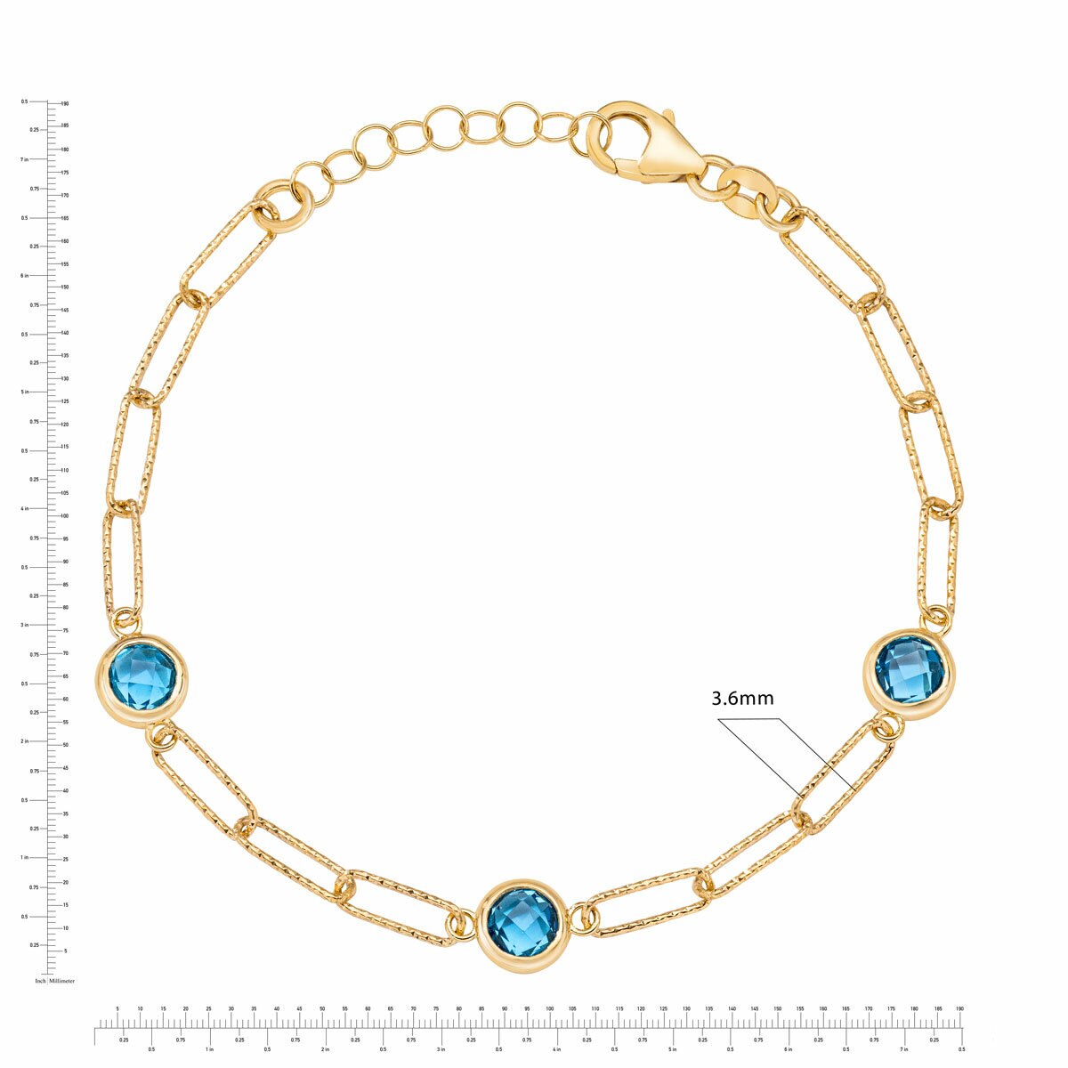 Round Cut Topaz Paperclip Bracelet 14ct Yellow Gold