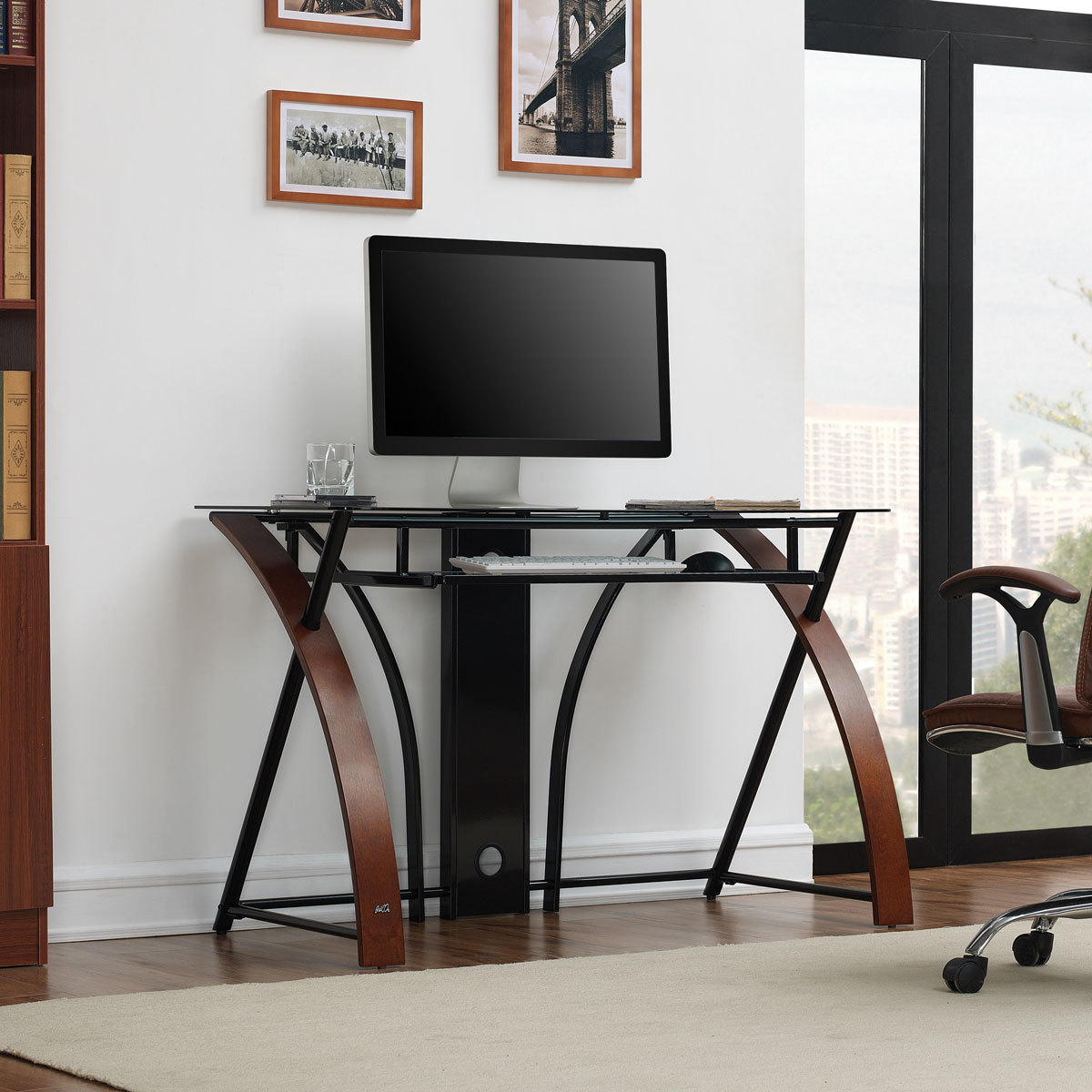 Accord Concept CED-301 Espresso Curved Wood & Glass Home Office Desk