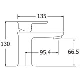 Line drawing of tap with dimensions on white background