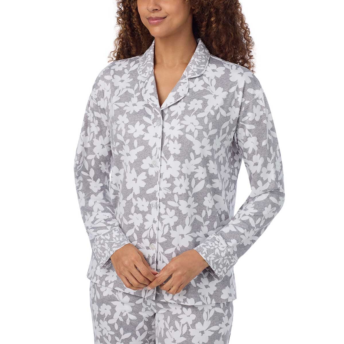 DKNY Women's Notch Collar Pyjama Set in Grey Floral