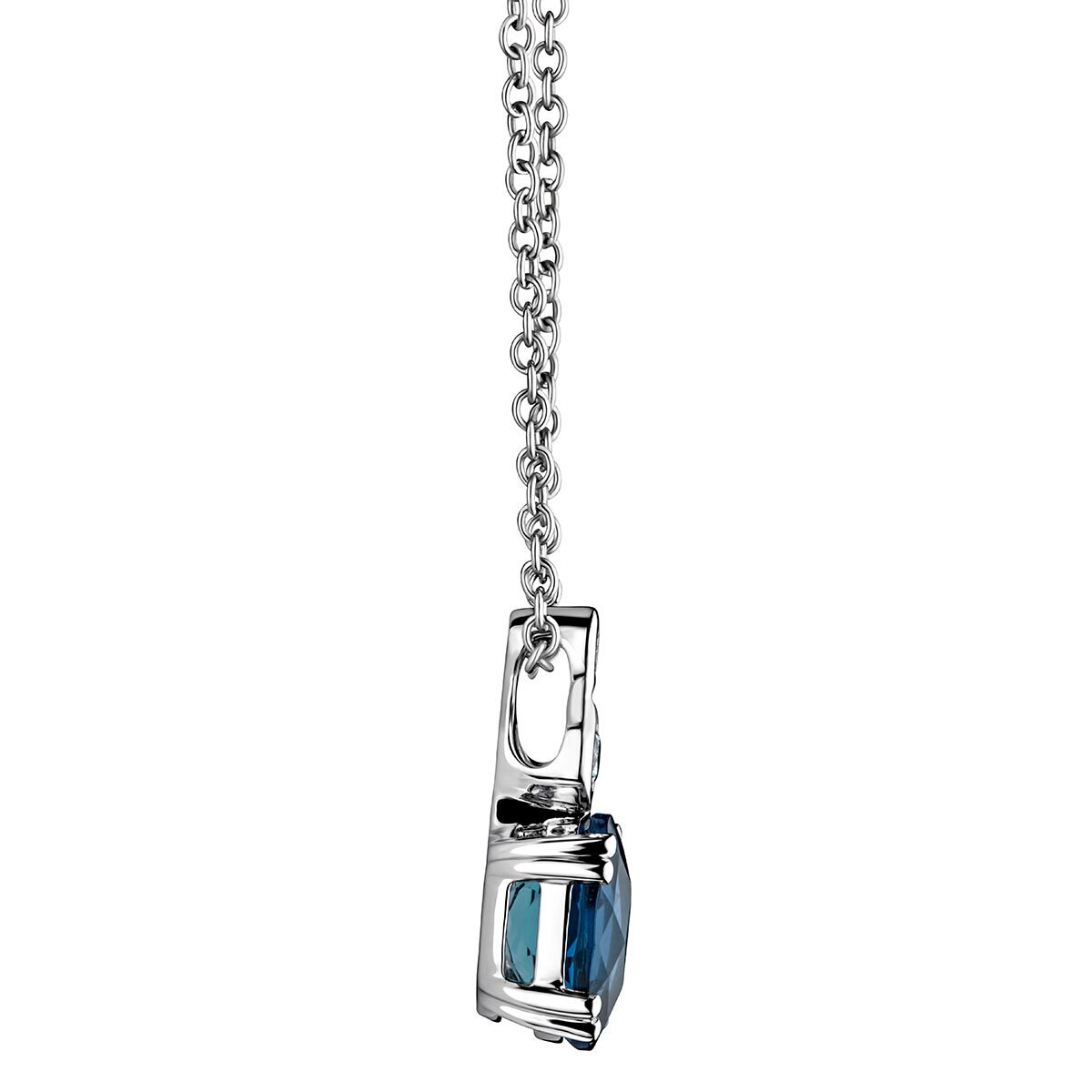 Oval Cut London Blue Topaz & 0.10ctw Diamond Pendant, 18ct White Gold