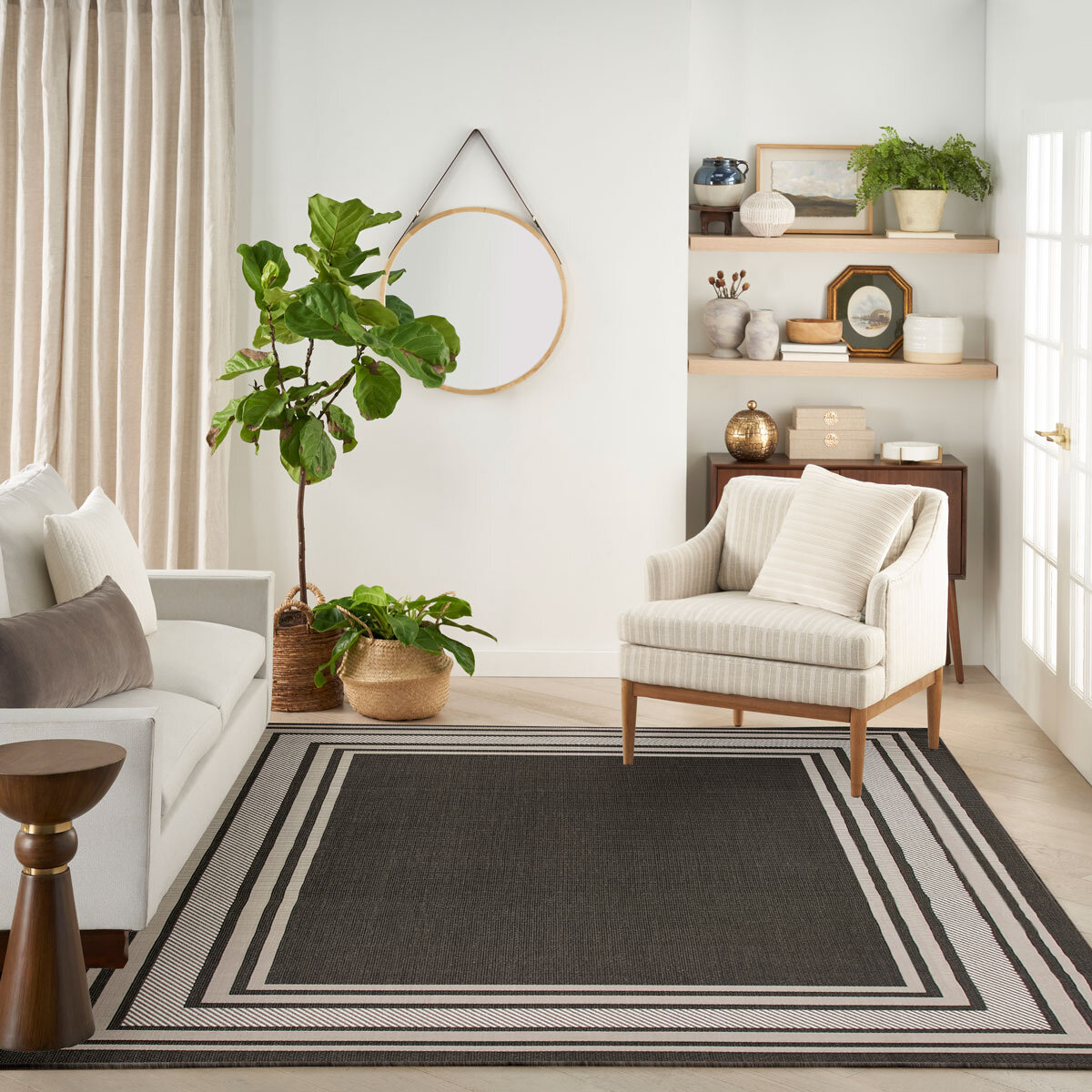 Nourison Horizon Border Indoor / Outdoor Rug in 2 Sizes, Charcoal