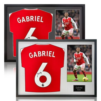 Gabriel Signed Framed Arsenal Football Shirt in 2 Options: White or Black Mount