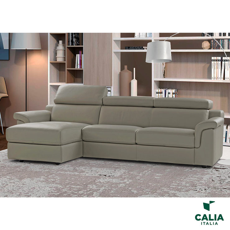 Calia Italia Bellagio Dove Grey Italian Leather Sofa Chaise Costco UK