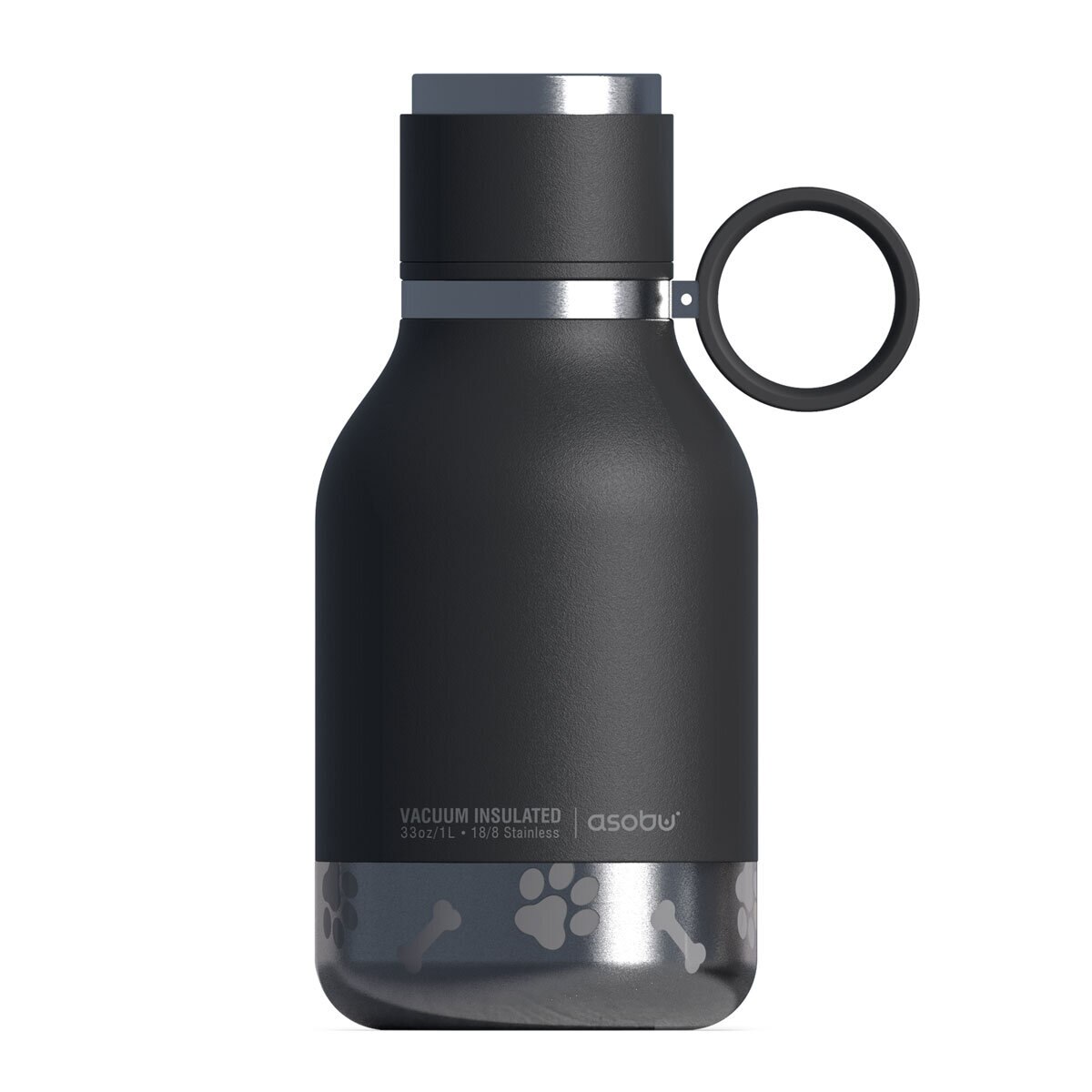 Front of Black and Stainless Steel Bottle