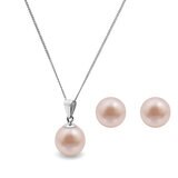 Cultured Freshwater 8.5-9mm Pink Pearl Pendant and Stud Earring Set, 18ct White Gold