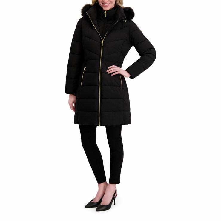 Halston Ladies Hooded Walker Coat in Black Halston Ladies Hooded Walker Coat in Black