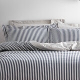 Blue and white vertically striped duvet set with matching