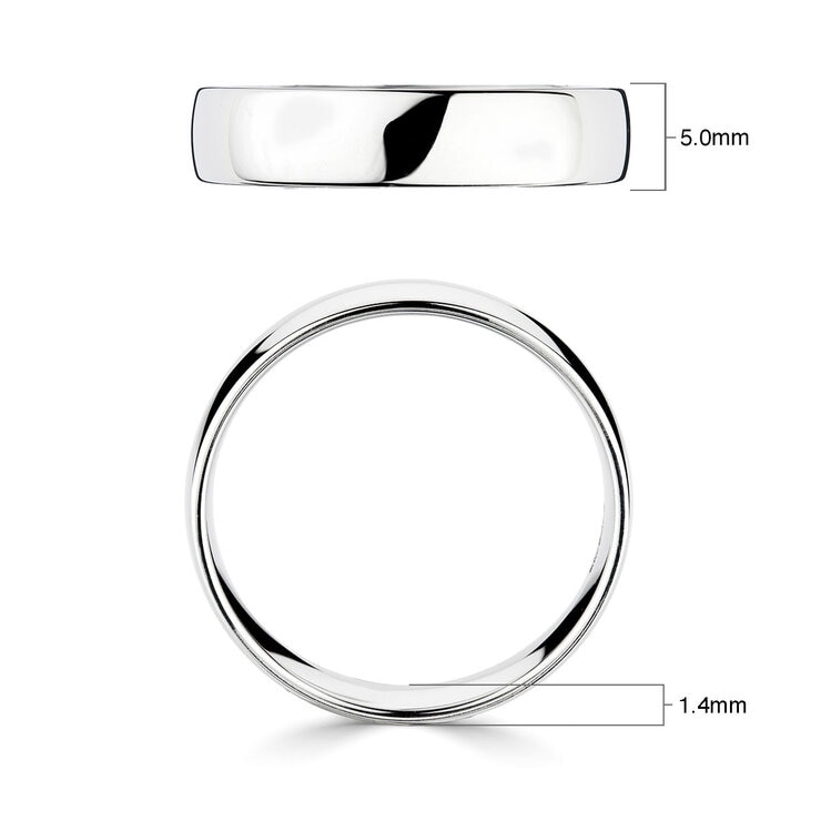 5.0mm Basic Light Court Wedding band. Platinum