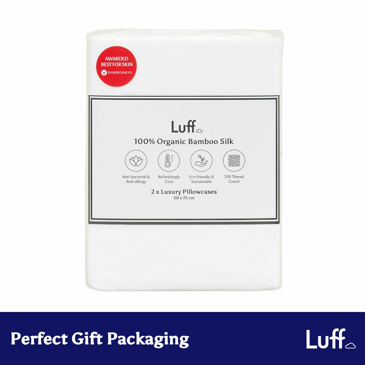 Luff 700 Thread Count 100% Organic Bamboo Pillowcases 2 Pack White 2
