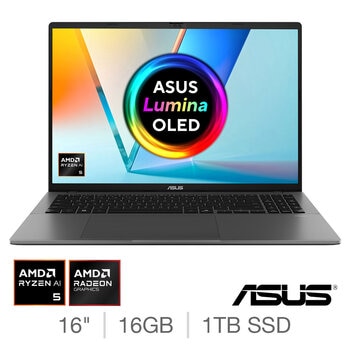 ASUS Vivobook S, AMD Ryzen AI 5, 16GB RAM, 1TB SSD, 16 Inch OLED Laptop, M3607KA-SH038W