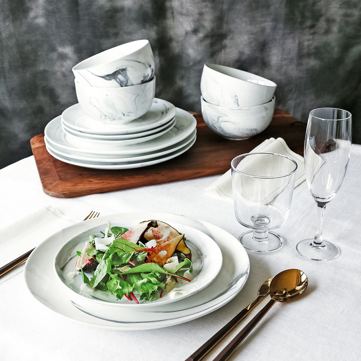 Marble Effect 12 Piece Dinnerware Set Costco UK