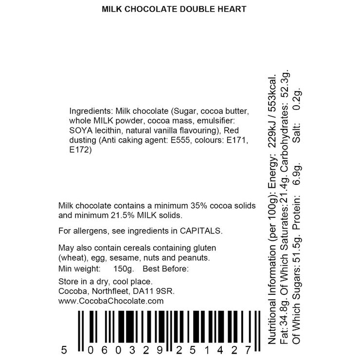 Nutritional information back label