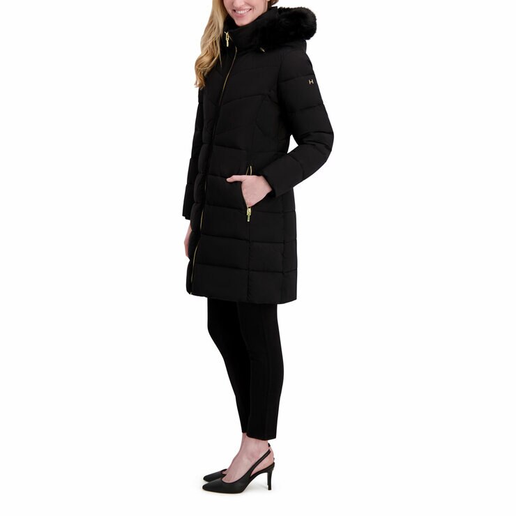 Halston Ladies Hooded Walker Coat in Black Halston Ladies Hooded Walker Coat in Black