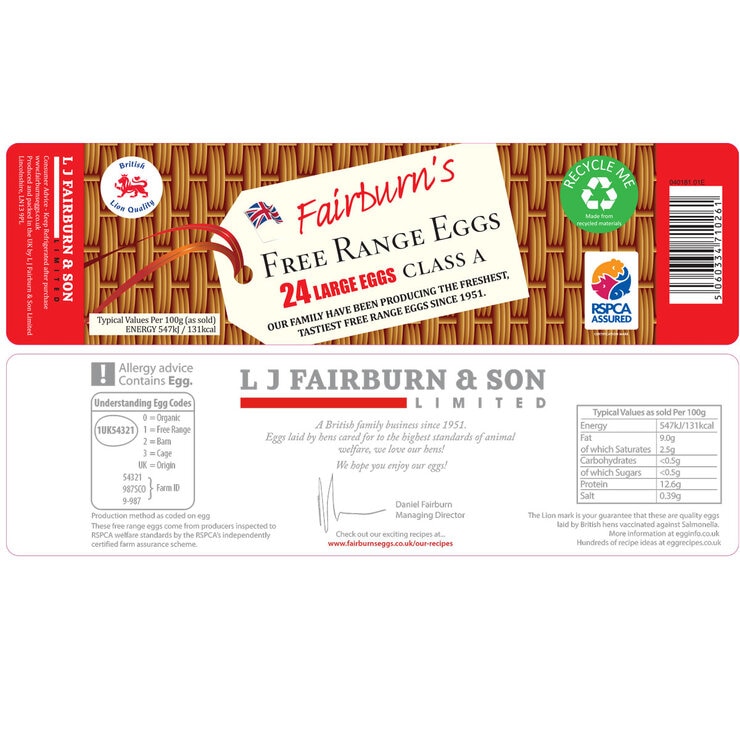Fairburn's Large Free Range Eggs, Pack of 24