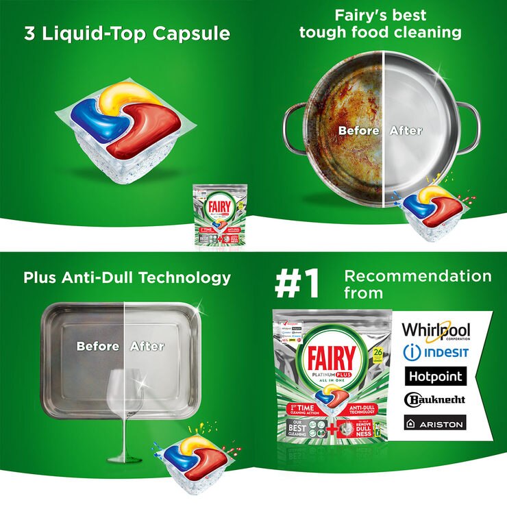 Fairy Platinum Plus All In One Lemon Dishwasher Capsules, 105 Pack