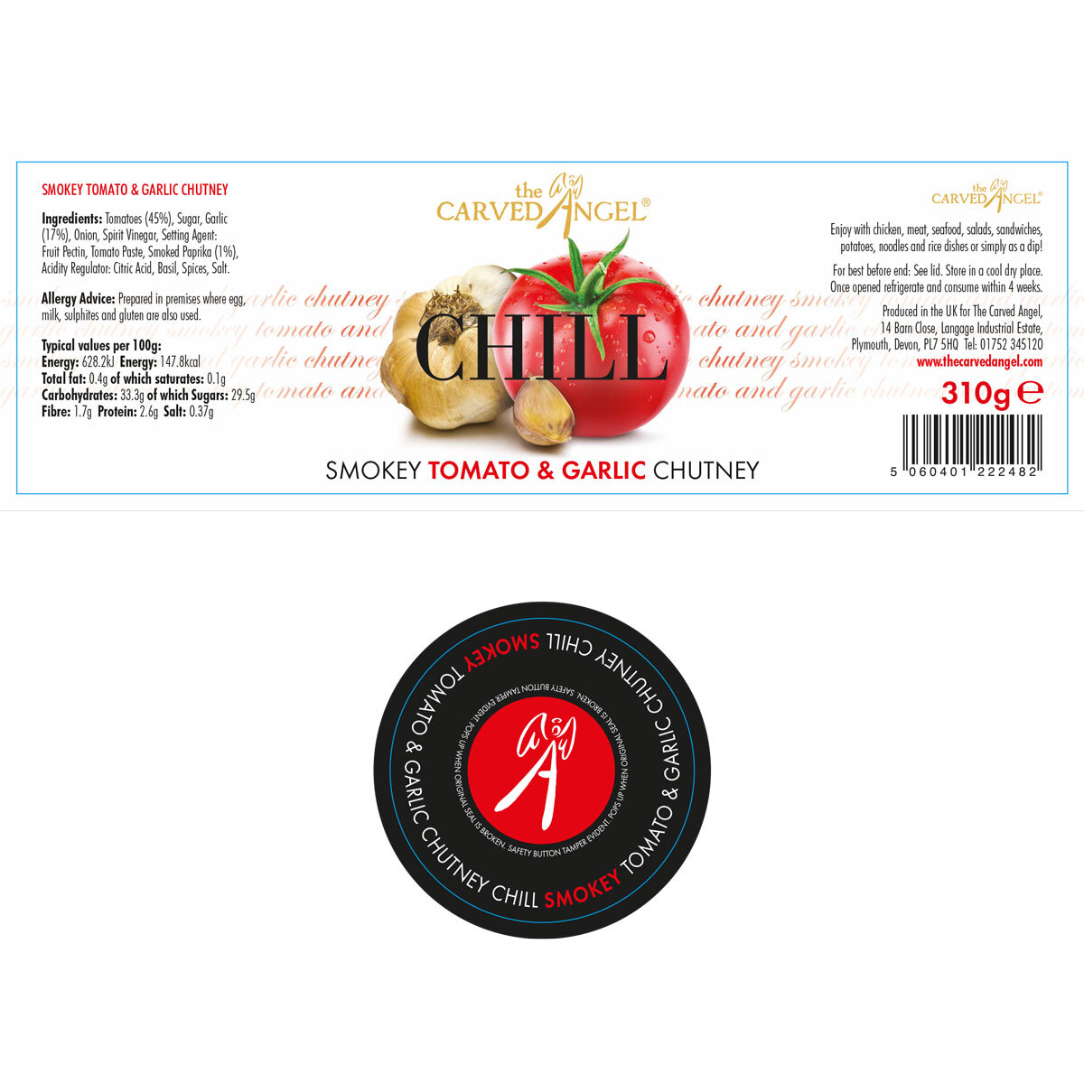 Label of Ingredients of Chill Smokey Tomato and Garlic Chutney