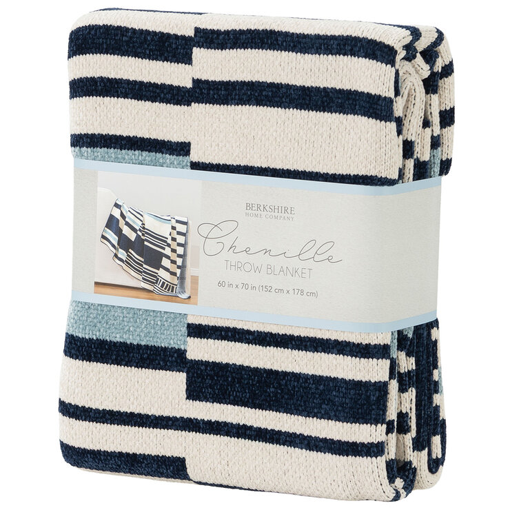 Berkshire Blue Striped Chenille Throw, 152 x 178 cm