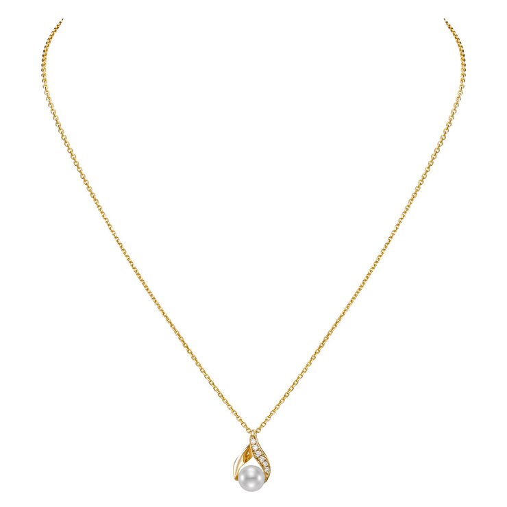 6.5-7mm Cultured Freshwater White Pearl & 0.08ctw Diamond Pendant, 14ct Yellow Gold