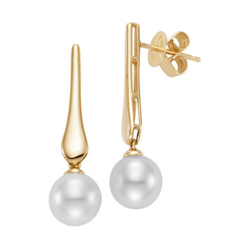 8-8.5mm Cultured Freshwater White Pearl Earrings, 14ct Yellow Gold