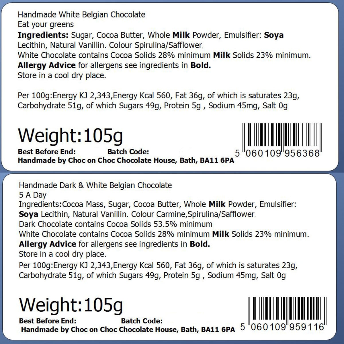 Choc on Choc Chocolate Greens 130g and 5 A Day Chocolate Vegetables, 100g