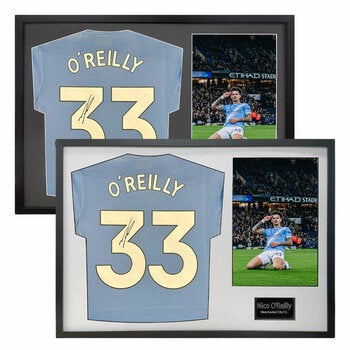 Nico O'Reilly Signed Framed Manchester City Football Shirt including 1 Photo in 2 Options