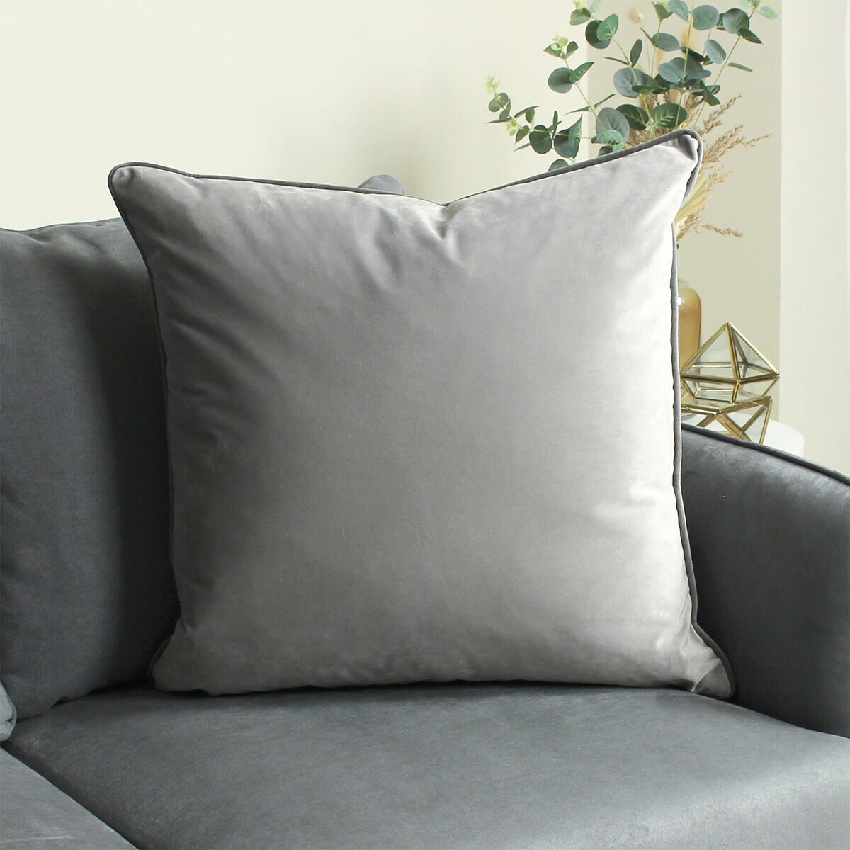 Gala Dove Large Piped Velvet Cushion, 2 Pack Costco UK