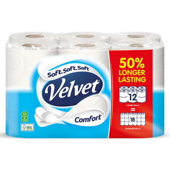 Velvet Comfort 2 Ply Toilet Tissue, 12 Pack