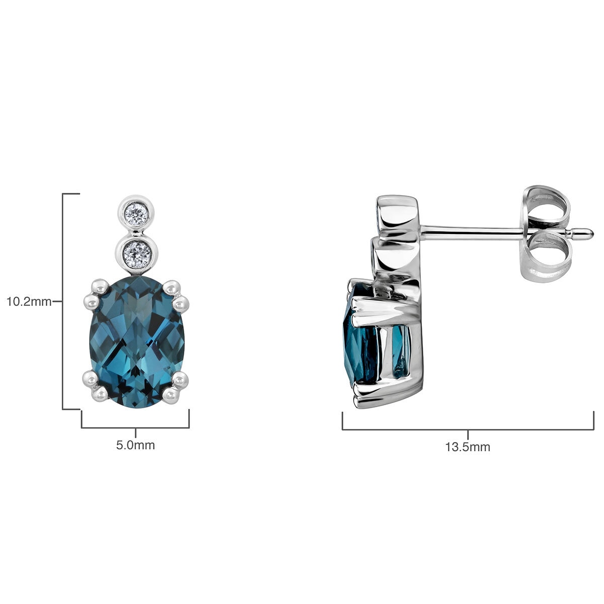 Oval Cut Blue Topaz & 0.05ctw Diamond Earrings, 18ct White Gold