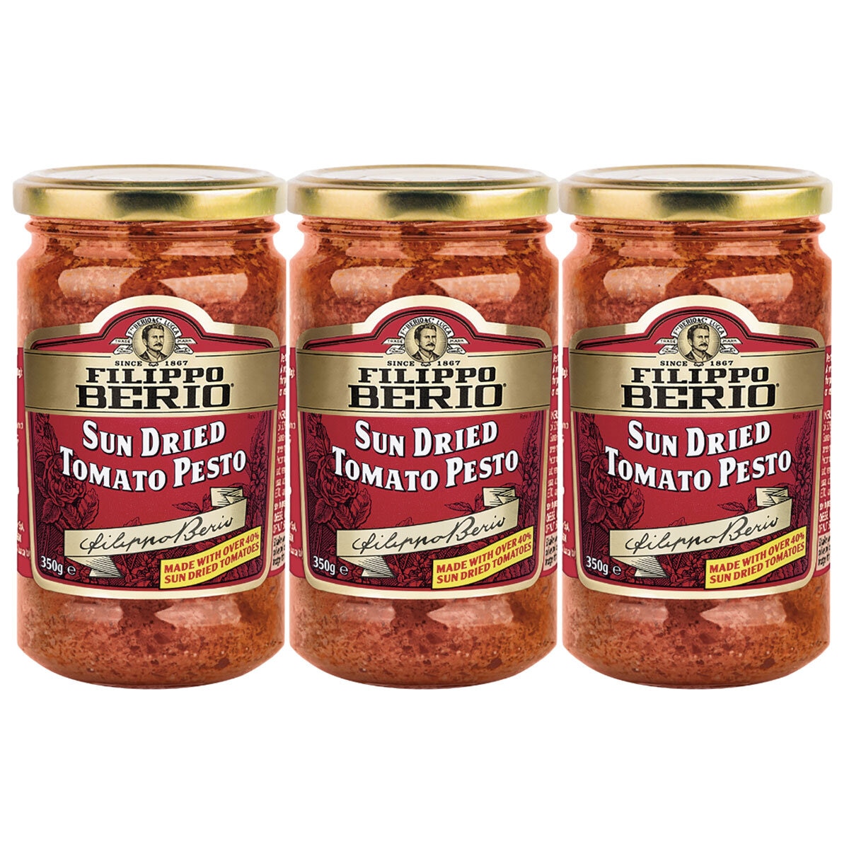 Filippo Berio Sun Dried Tomato Pesto, 3 x 350g