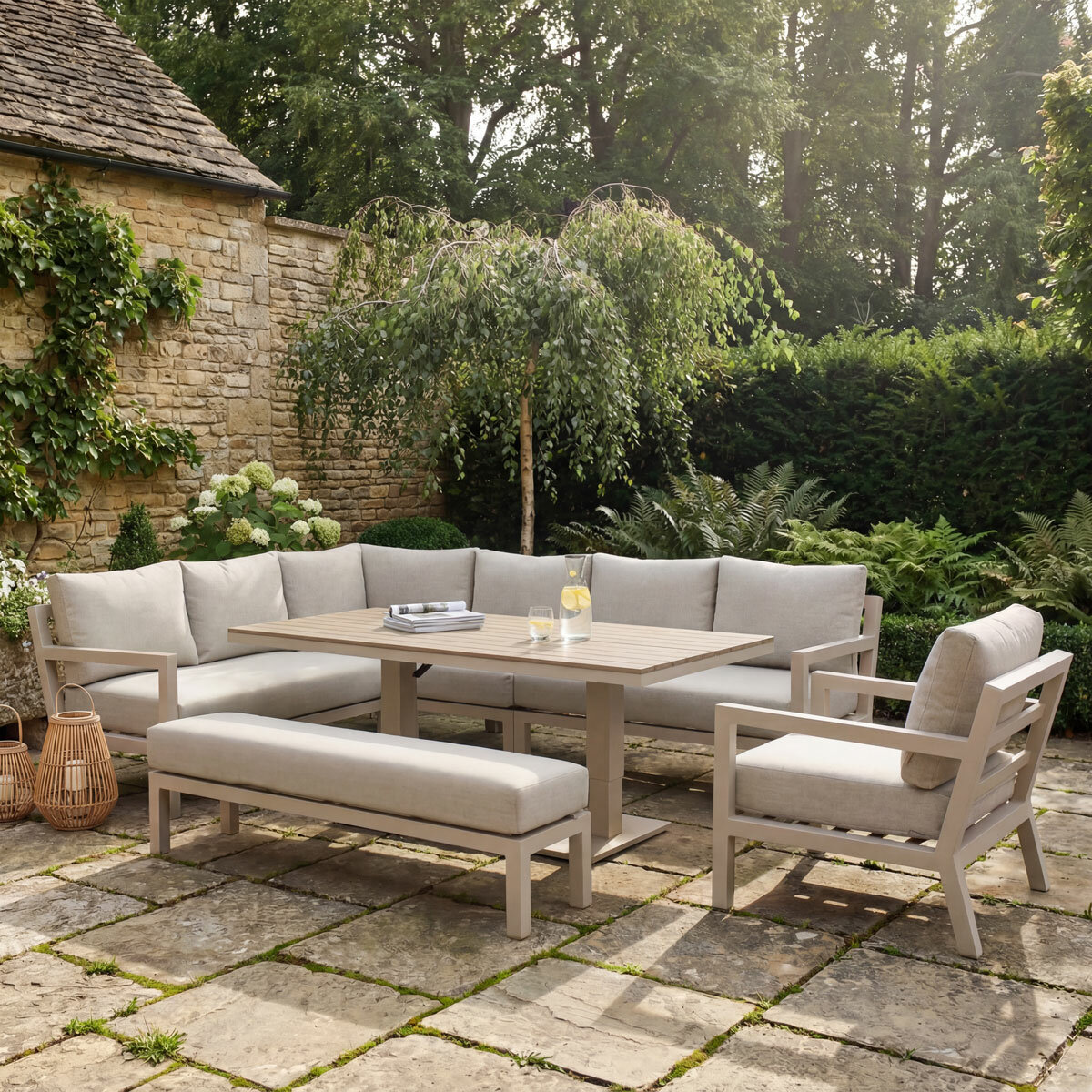 Bramblecrest Stowe 4 Piece L-Shaped Deep Seating Patio Set with Height Adjustable Table Bramblecrest Stowe 4 Piece L-Shaped Deep Seating Patio Set with Height Adjustable Table