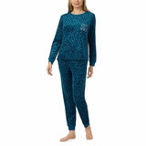 Jane & Bleecker Women's Silky Plush Pyjama Set in Teal Animal Jane & Bleecker Women's Silky Plush Pyjama Set in Teal Animal