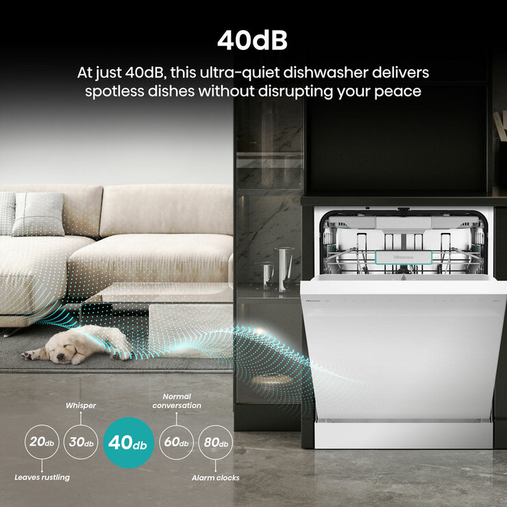 Hisense HS673A90WUK, 16 Place Settings Dishwasher, A Rated in White