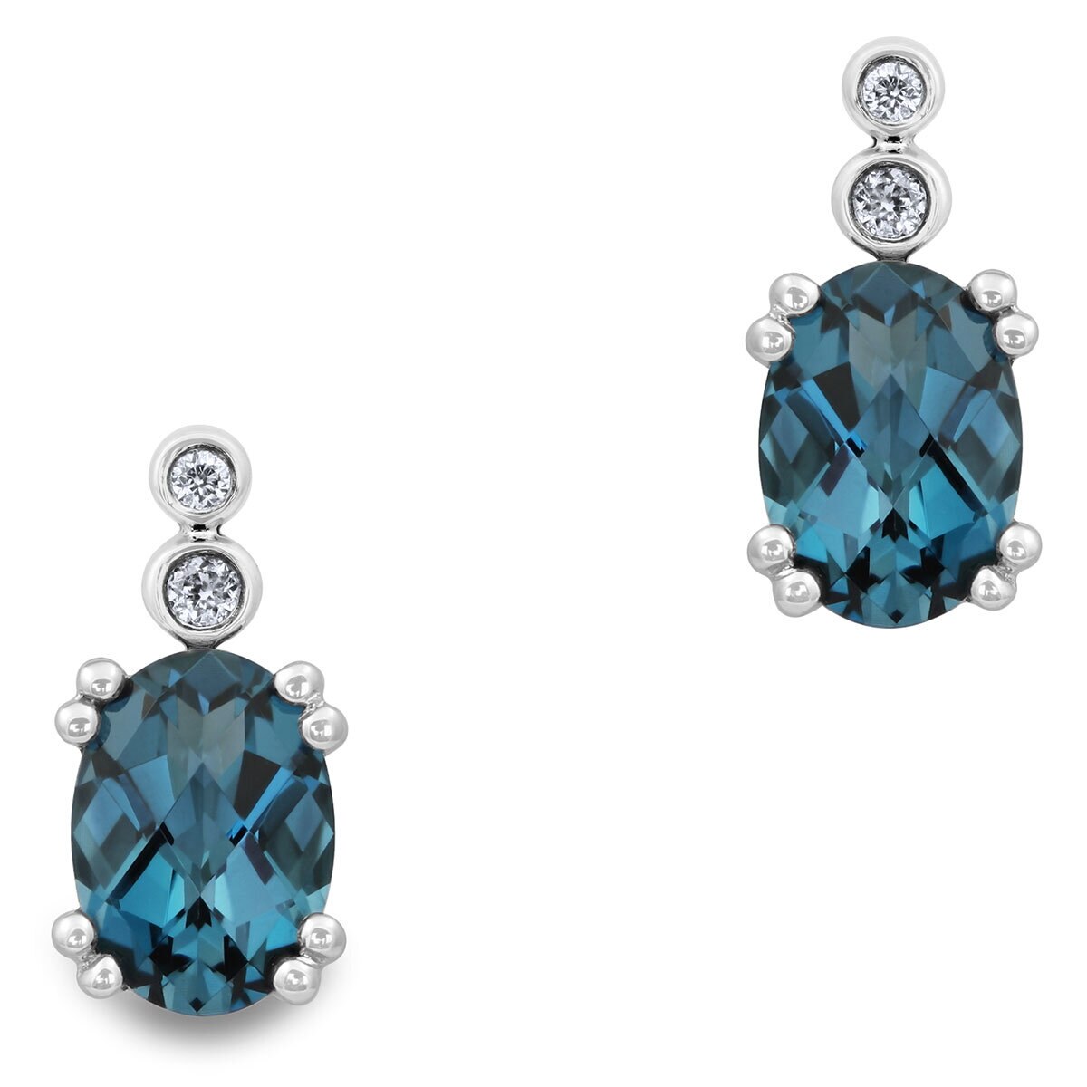 Oval Cut Blue Topaz & 0.05ctw Diamond Earrings, 18ct White Gold