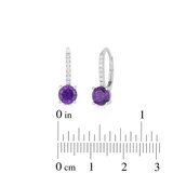 Round Cut Amethyst & 0.09ctw Diamond Earrings, 14ct White Gold