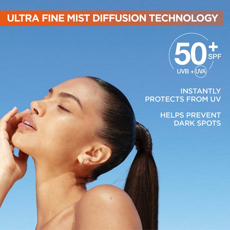 Garnier Vitamin C Brightening Over Make-up UV Sun Cream Mist,SPF50+, 3 x 75ML