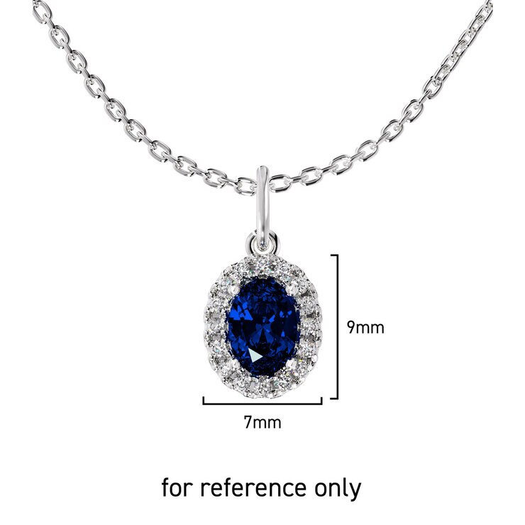 Oval Cut Sapphire & 0.16ctw Diamond Halo Pendant, 14ct White Gold Oval Cut Sapphire & 0.16ctw Diamond Halo Pendant, 14ct White Gold