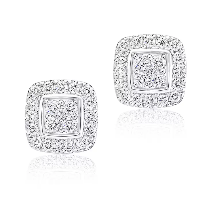 0.45ctw Cluster Diamond Earrings, 14k White Gold 0.45ctw Cluster Diamond Earrings, 14k White Gold