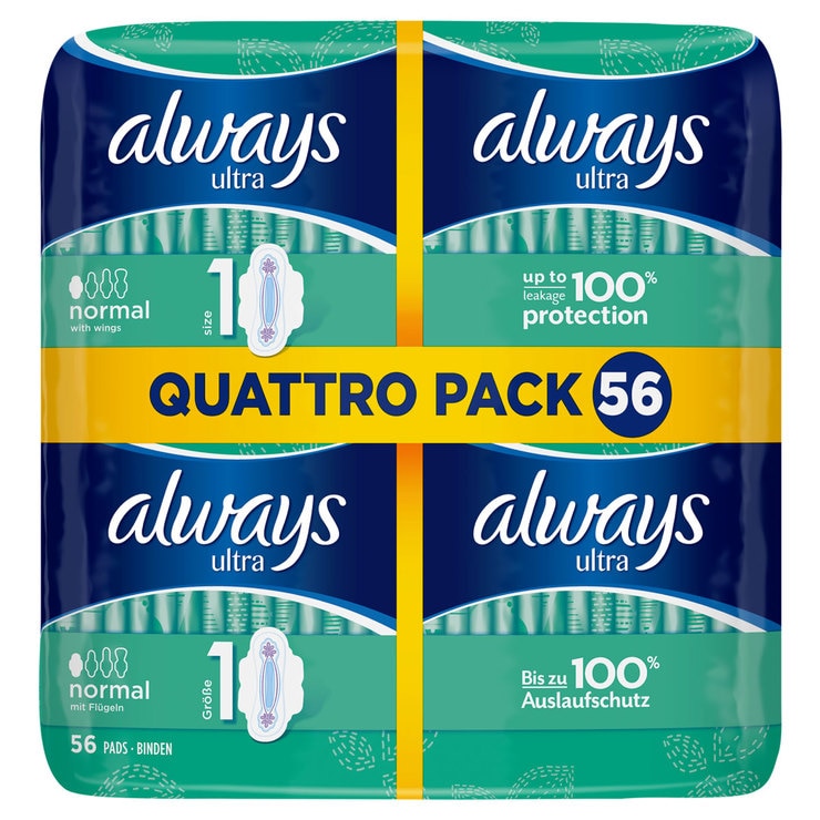 Always Ultra Normal Size 1 Sanitary Towels with Wings, 56 Pads Costco UK