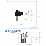 Image showing the dimensions of the Backyard Discovery Whispering Point Playcentre and Swing Set Image showing the dimensions of the Backyard Discovery Whispering Point Playcentre and Swing Set