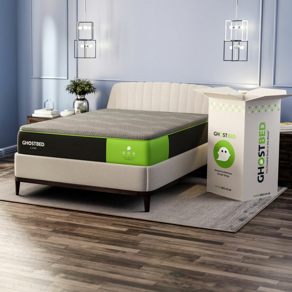 Ghostbed Luxe Pocket Sprung Cooling Mattress Showing Box