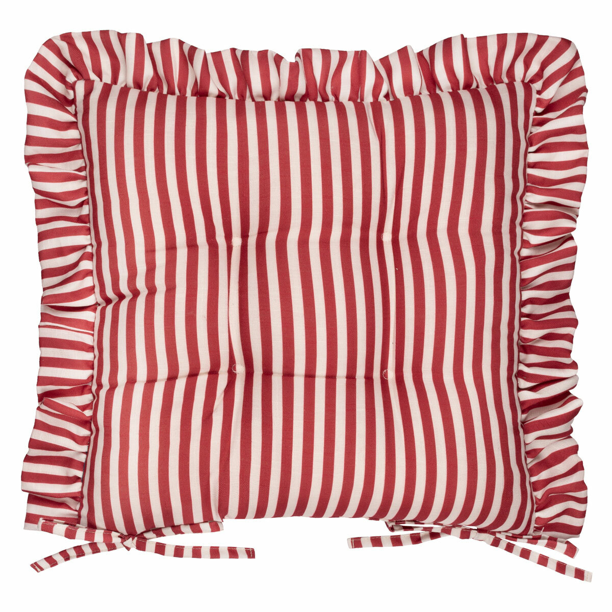 Wylder Millie Ruffle Red Striped Indoor Outdoor Seat Pad 2 Pack, 40 x 40 cm